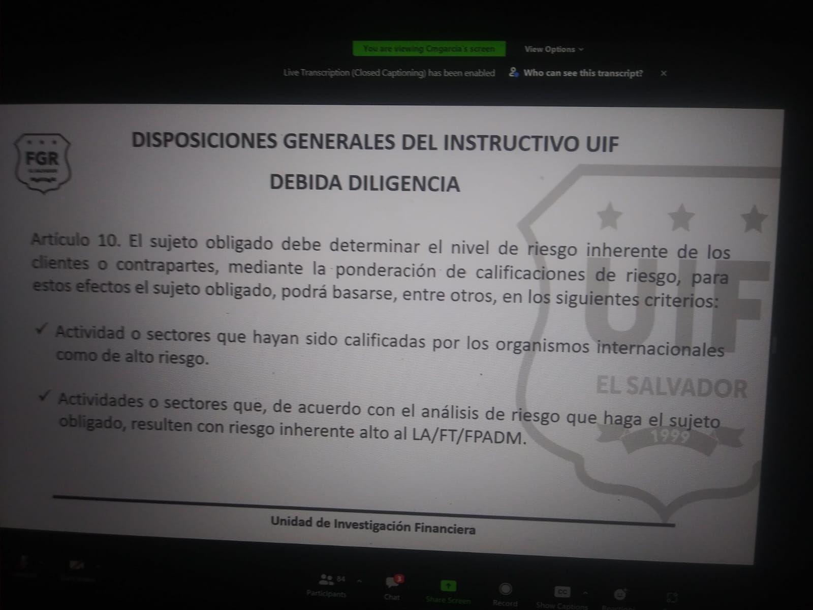 Reunión virtual con la UIF 